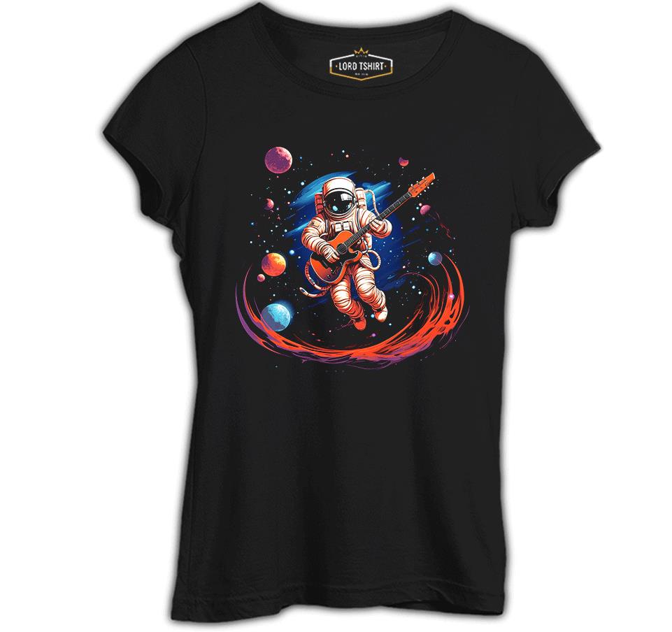 Uzayda Gitar - Astronot  Siyah Bayan Tshirt