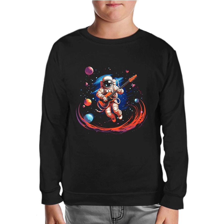 Guitar in Space - Astronaut Black Kids Sweatshirt 