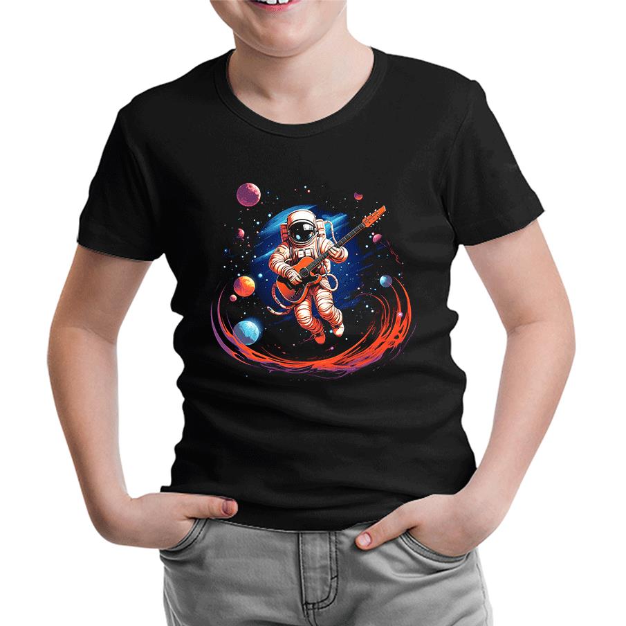 Guitar in Space - Astronaut Black Kids T-shirt 