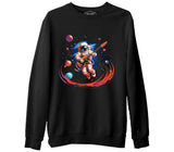 Uzayda Gitar - Astronot  Siyah Erkek Kalın Sweatshirt