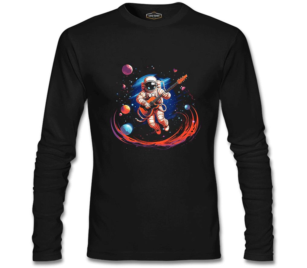 Uzayda Gitar - Astronot  Siyah Erkek Sweatshirt