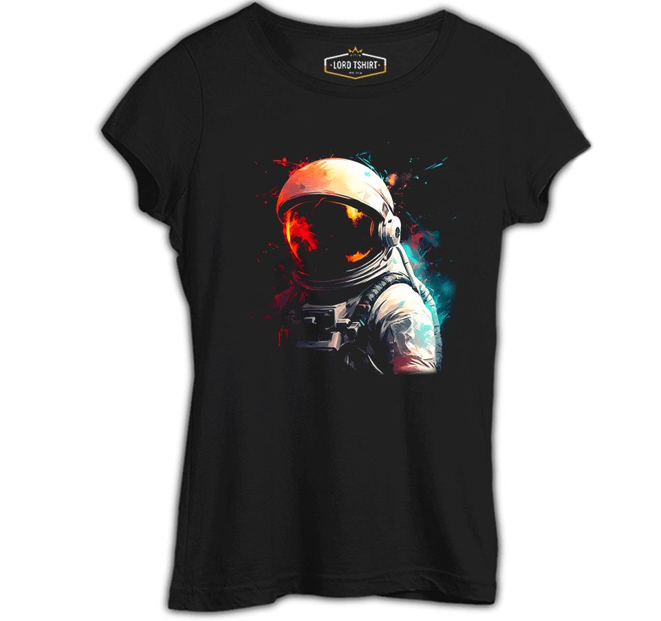 Uzayın Renkleri - Astronot Siyah Bayan Tshirt