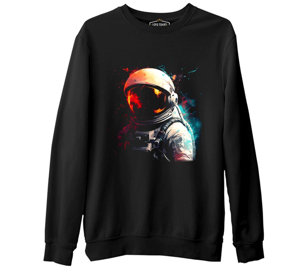 Uzayın Renkleri - Astronot Siyah Erkek Kalın Sweatshirt