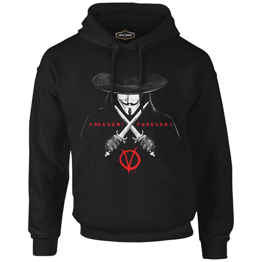 V for Vendetta - Freedom Black Men's Zipperless Hoodie