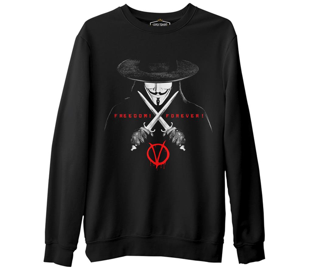 V for Vendetta - Freedom  Siyah Erkek Kalın Sweatshirt