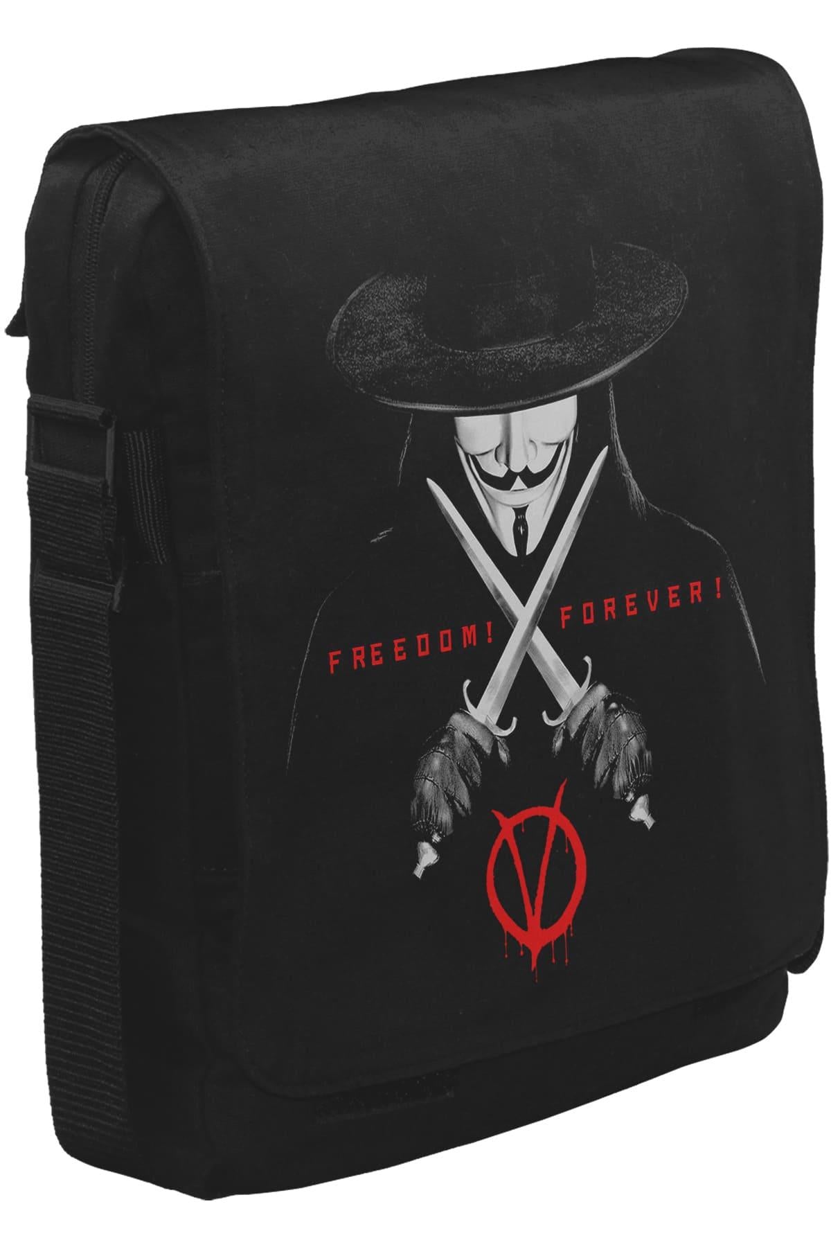 V for Vendetta - Freedom Unisex Siyah Postacı Çanta