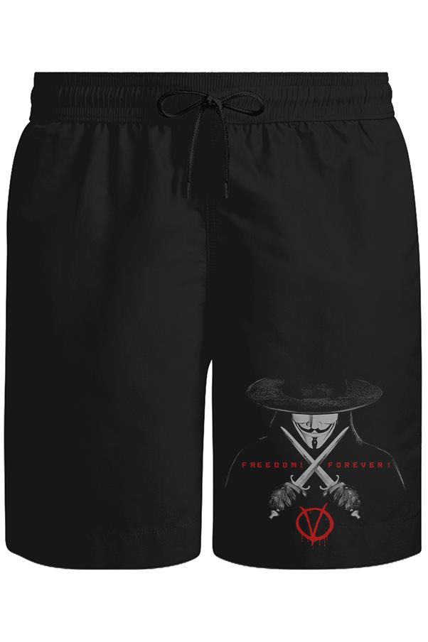 V for Vendetta - Freedom Unisex Siyah Şort