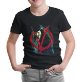 V for Vendetta - Give him a Mask Siyah Çocuk Tshirt