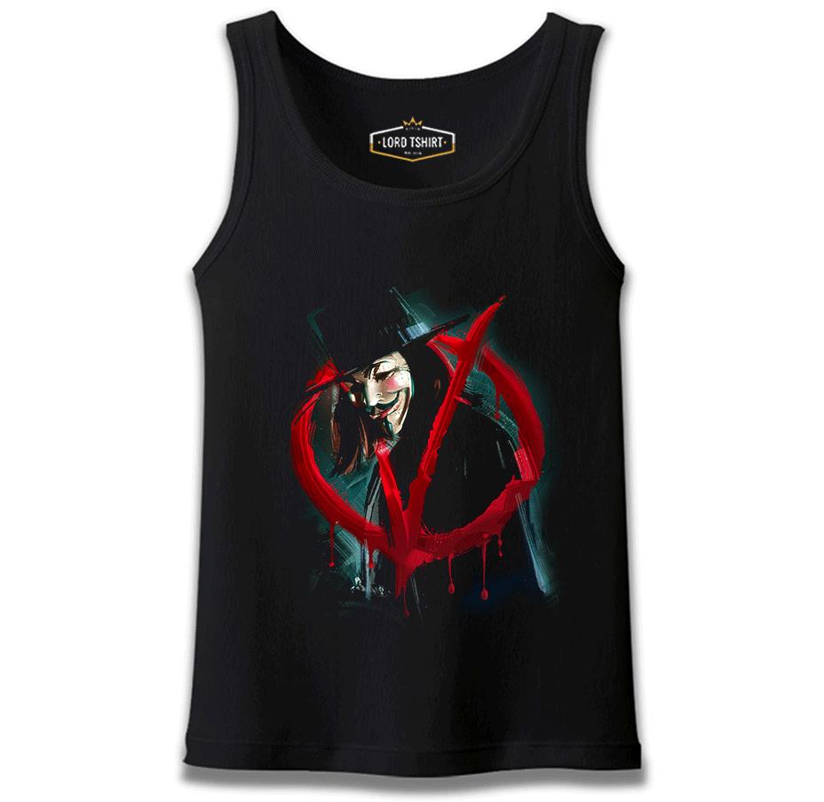 V for Vendetta - Give him a Mask Siyah Erkek Atlet