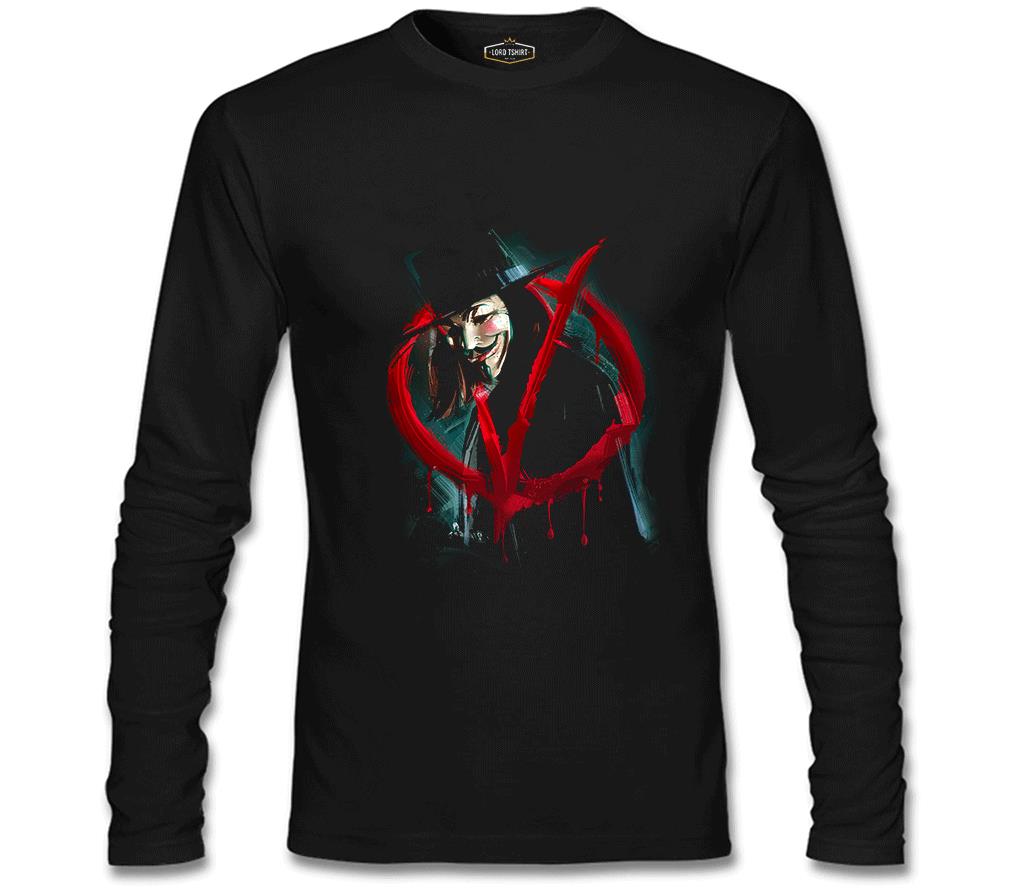 V for Vendetta - Give him a Mask Siyah Erkek Sweatshirt