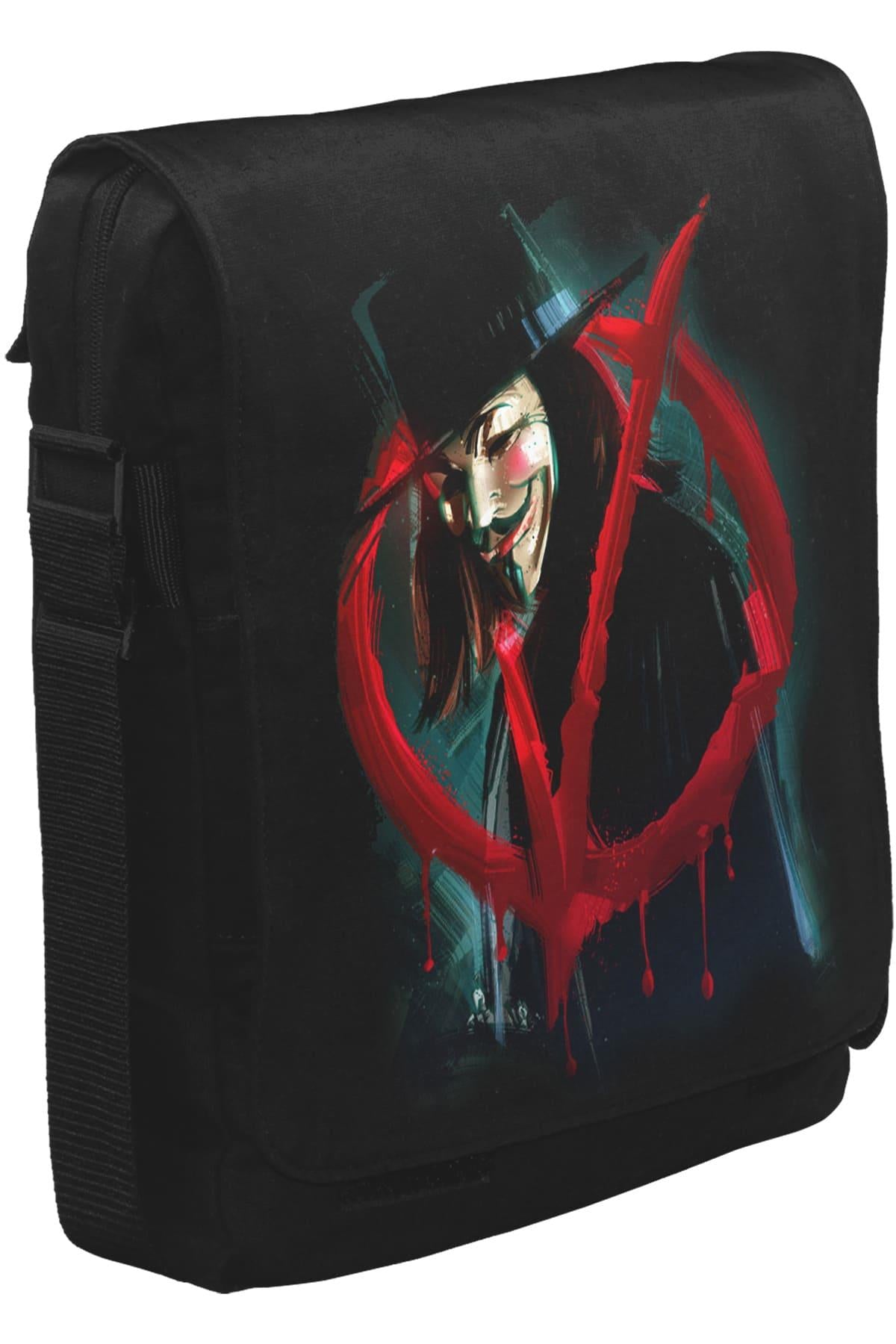 V for Vendetta - Give him a Mask Unisex Siyah Postacı Çanta