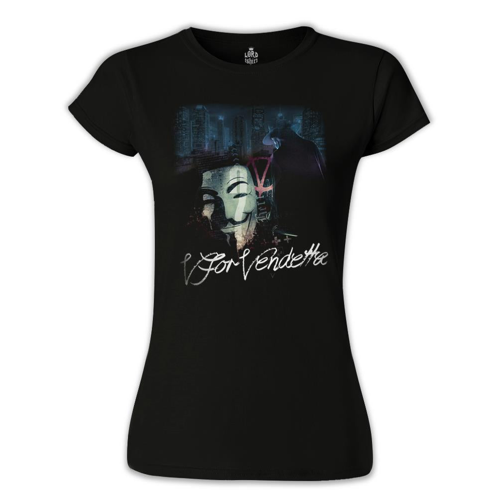 V for Vendetta Siyah Kadın Tshirt