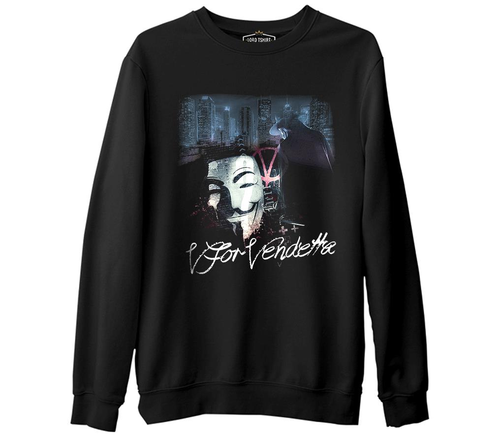 V for Vendetta  Siyah Erkek Kalın Sweatshirt
