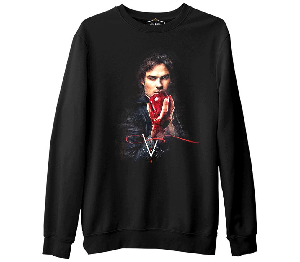 Vampire Diaries - Damon  Siyah Erkek Kalın Sweatshirt