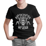 Viking Blood Crows and Axes Siyah Çocuk Tshirt