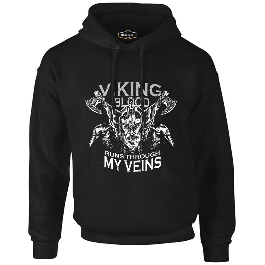 Viking Blood Crows and Axes Black Men's Zipperless Hoodie