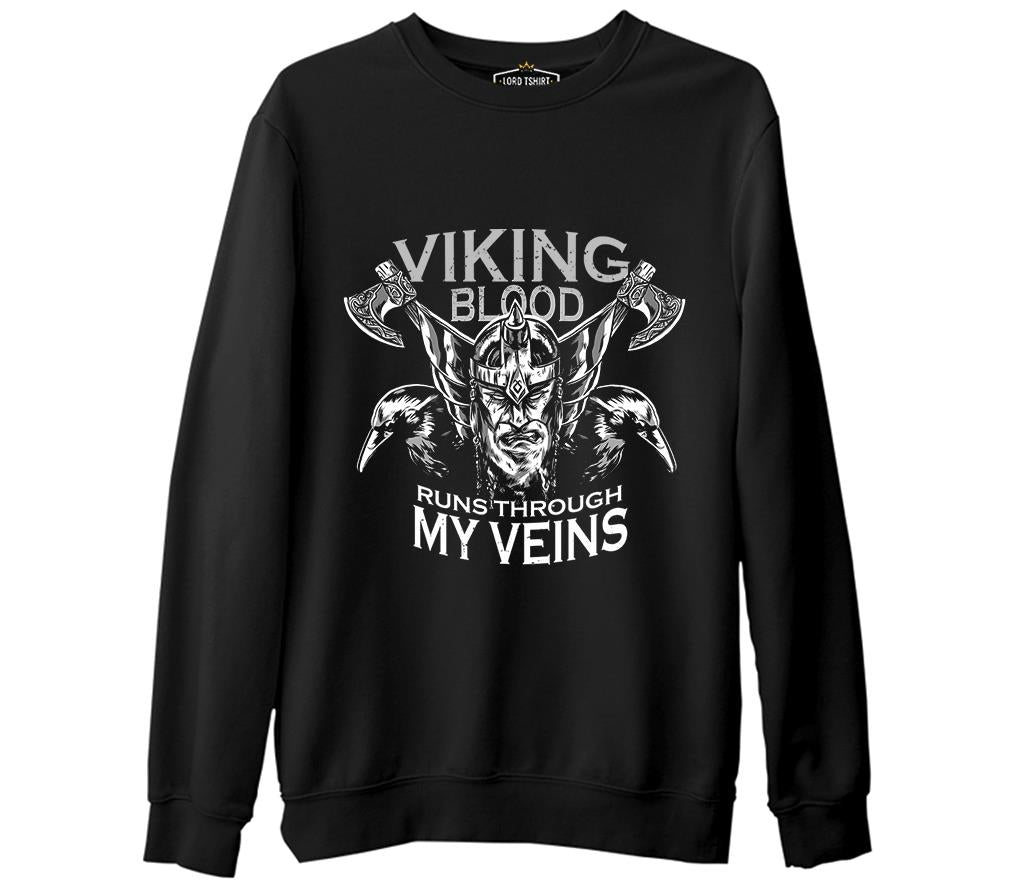 Viking Blood Crows and Axes Siyah Erkek Kalın Sweatshirt