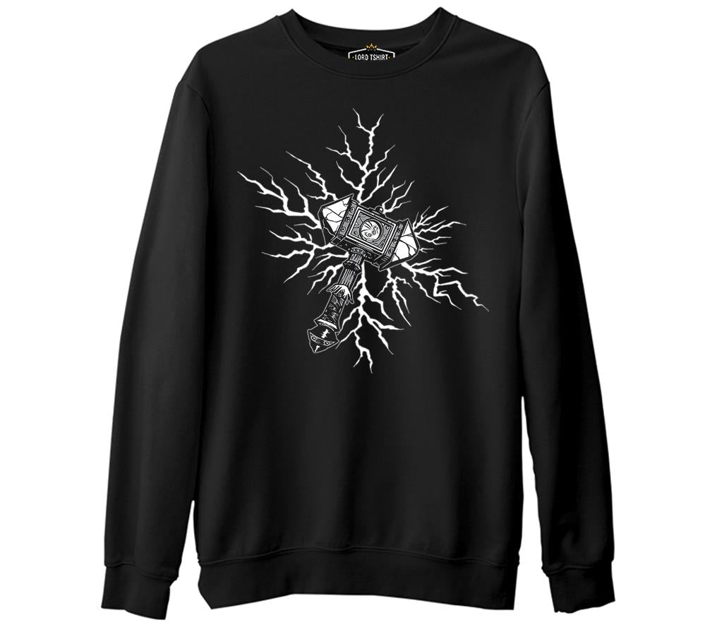 Viking Hammer Lightning Siyah Erkek Kalın Sweatshirt