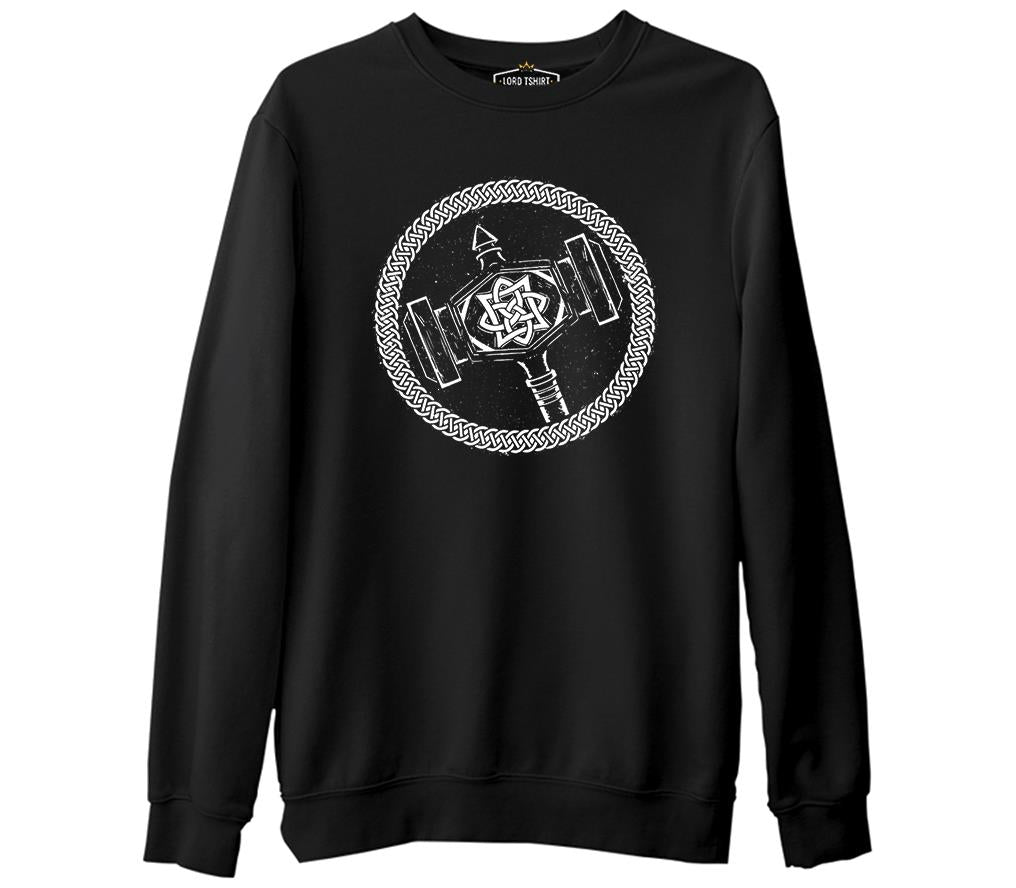Viking Hammer Logo Siyah Erkek Kalın Sweatshirt