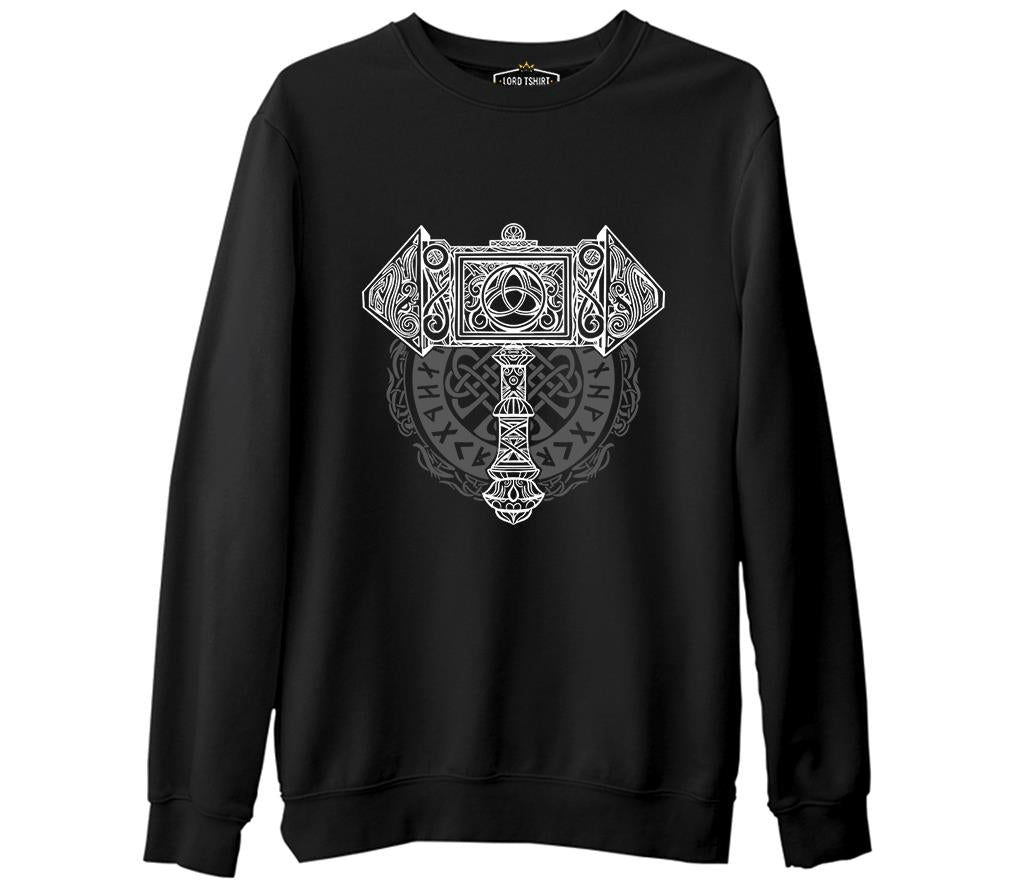 Viking Hammer with the Knot Siyah Erkek Kalın Sweatshirt