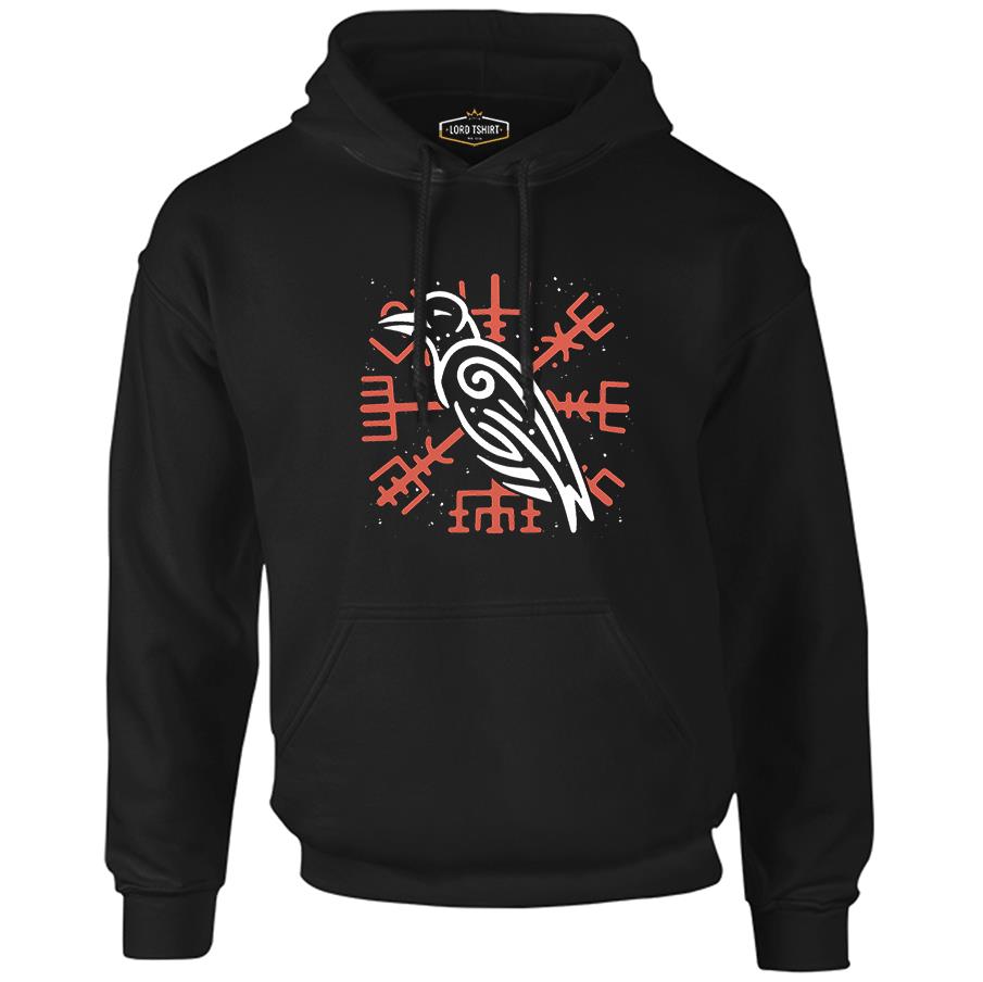 Viking Logo - Karga Siyah Erkek Fermuarsız Kapşonlu