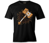 Viking Mallet in front of a Viking Thunder Logo Black Men's Tshirt