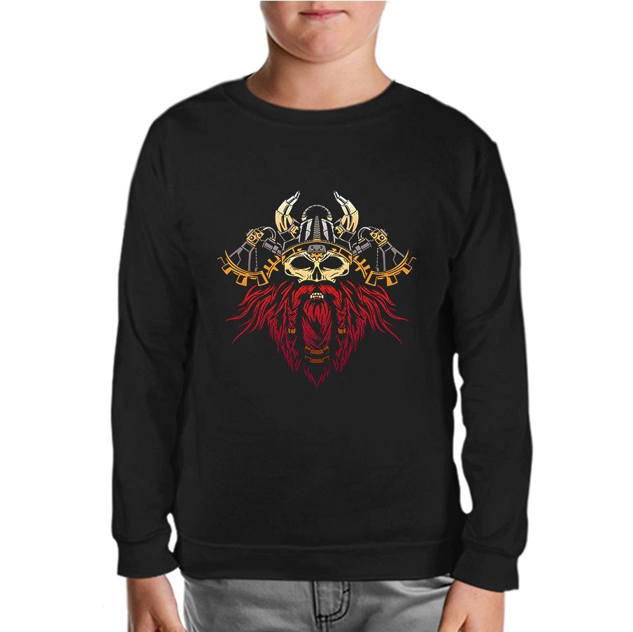 Viking Skull and His Axes Black Kids Sweatshirt