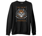 Viking Skull in Vallaha Siyah Erkek Kalın Sweatshirt