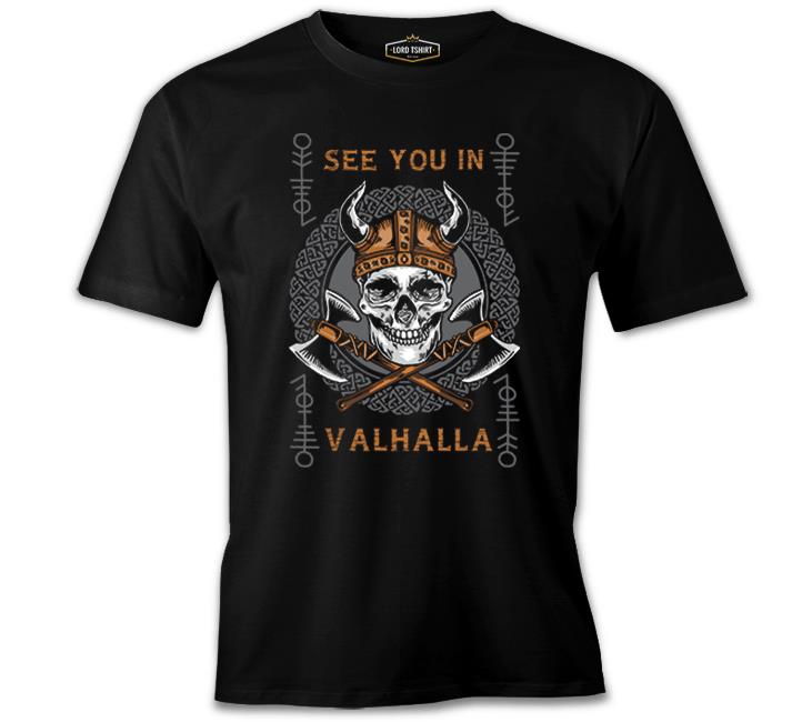 Viking Skull in Vallaha Siyah Erkek Tshirt