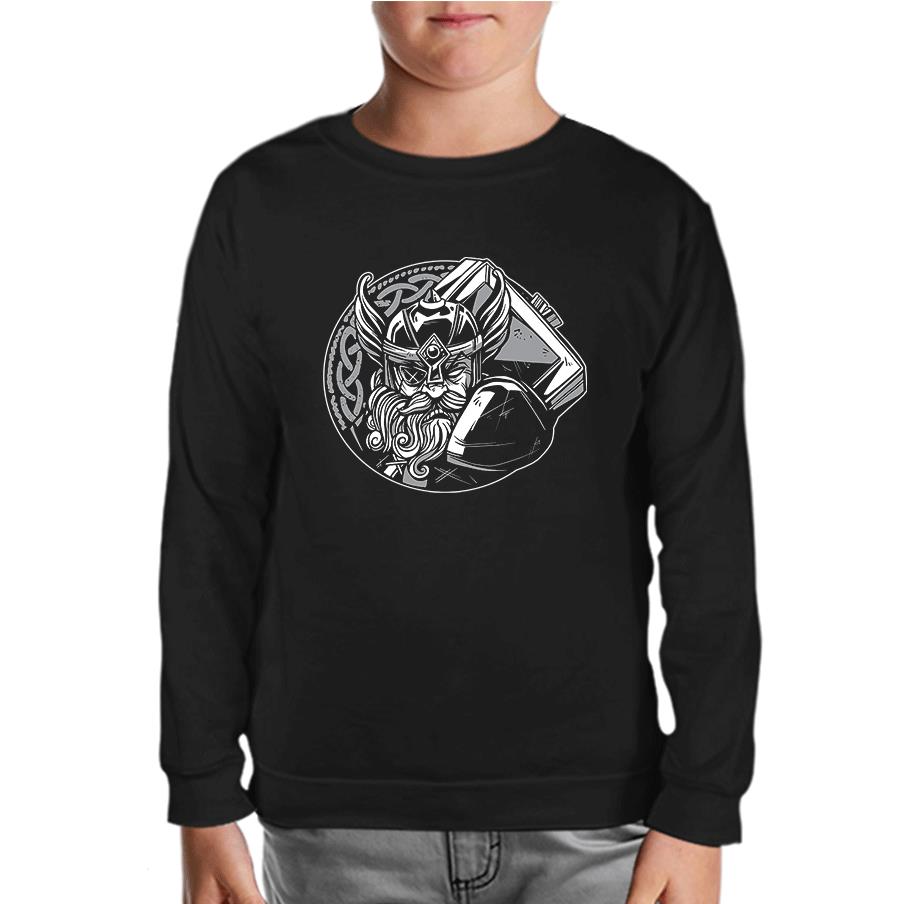 Viking Warrior with Eye Patch Black Kids Sweatshirt