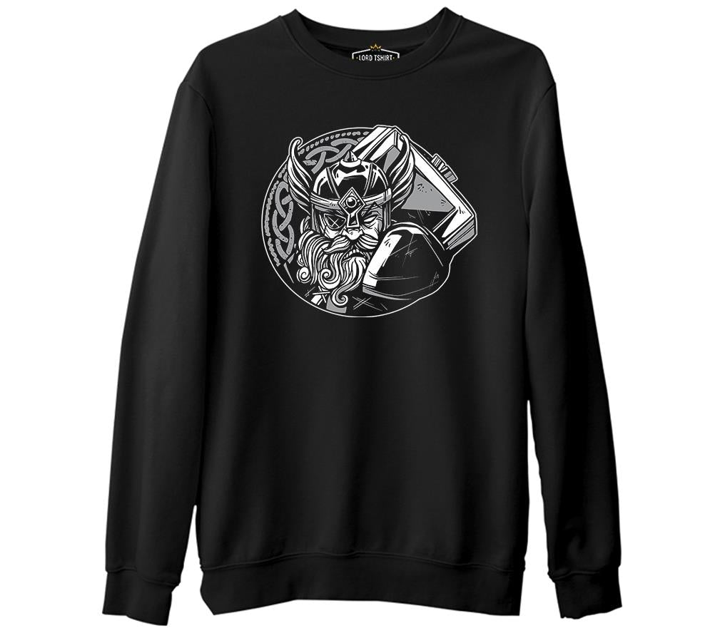 Viking Warrior with Eye Patch Siyah Erkek Kalın Sweatshirt