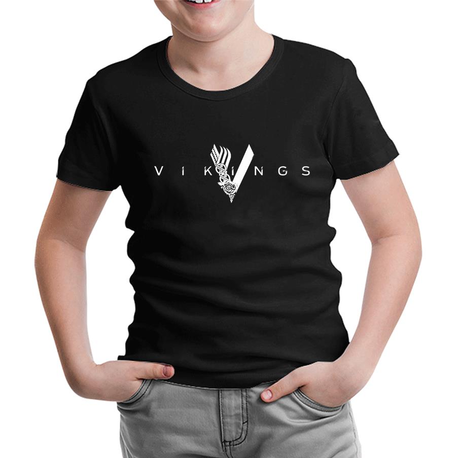 Vikings - Logo Black Kids Tshirt