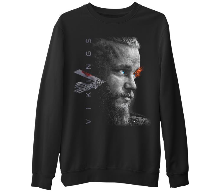 Vikings - Ragnar II  Siyah Erkek Kalın Sweatshirt