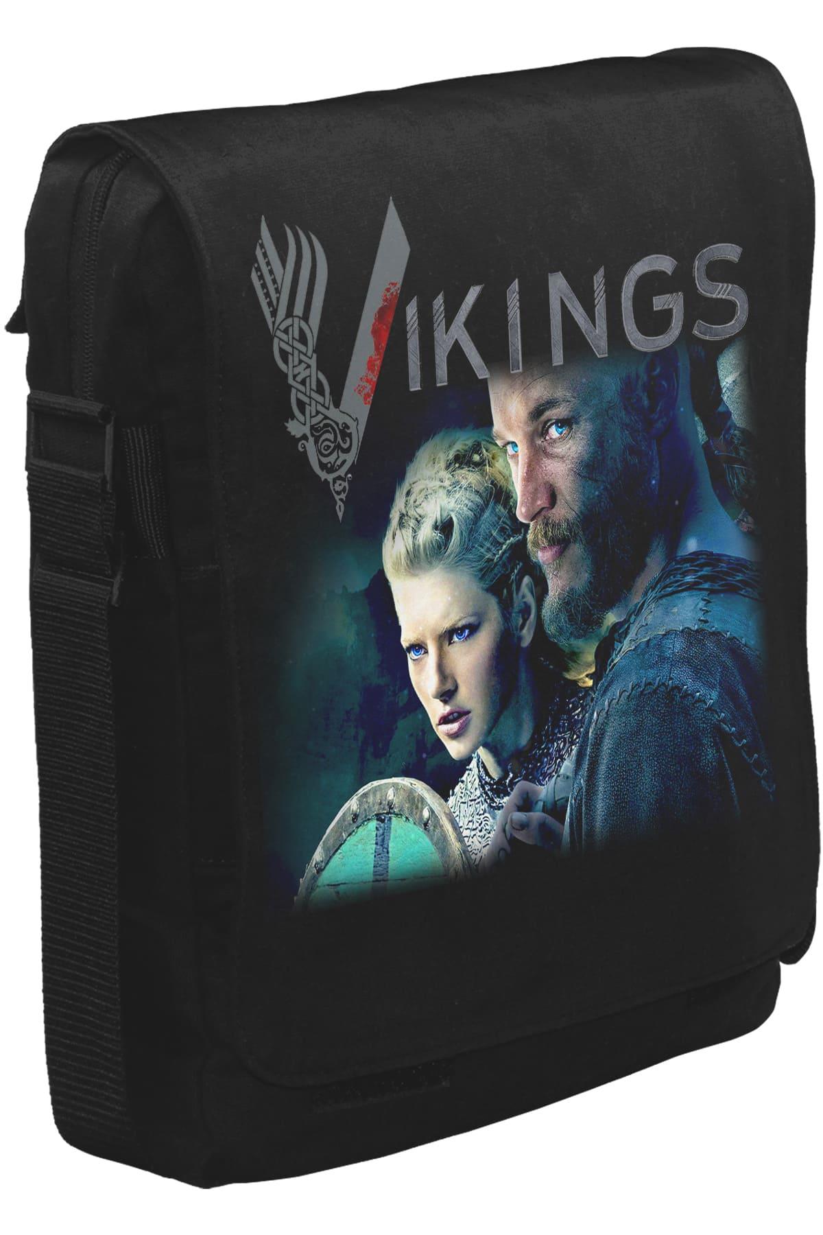 Vikings - Ragnar & Lagertha Unisex Siyah Postacı Çanta