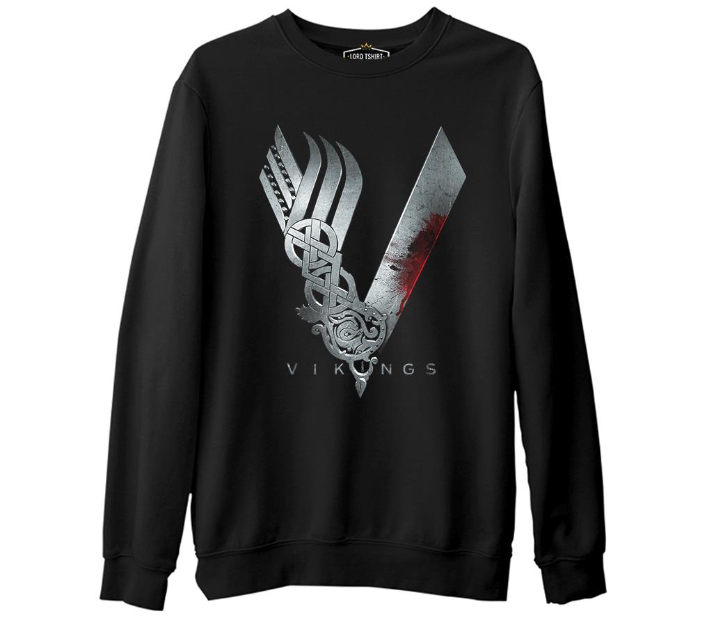 Vikings  Siyah Erkek Kalın Sweatshirt