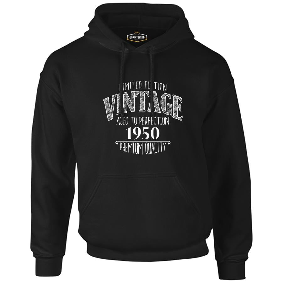 Vintage Premium 1950 Siyah Erkek Fermuarsız Kapşonlu