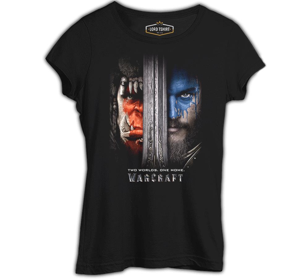 Warcraft - Two Worlds One Home Siyah Kadın Tshirt