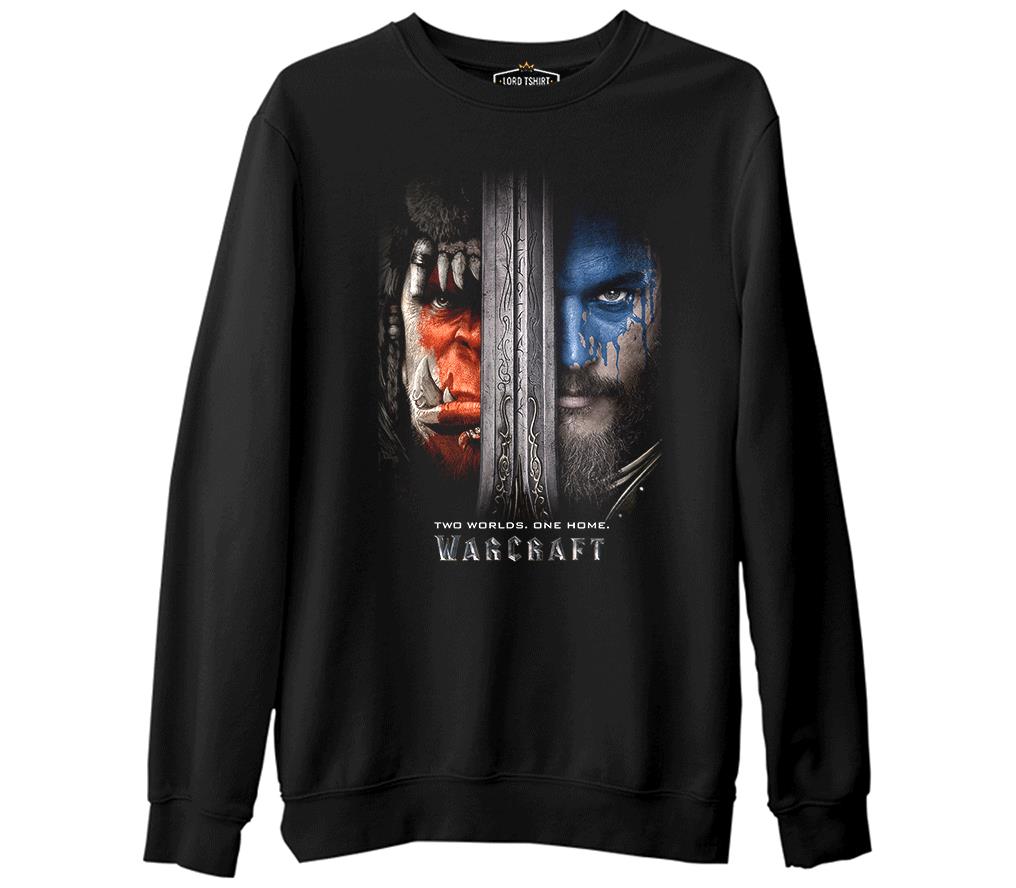 Warcraft - Two Worlds One Home  Siyah Erkek Kalın Sweatshirt