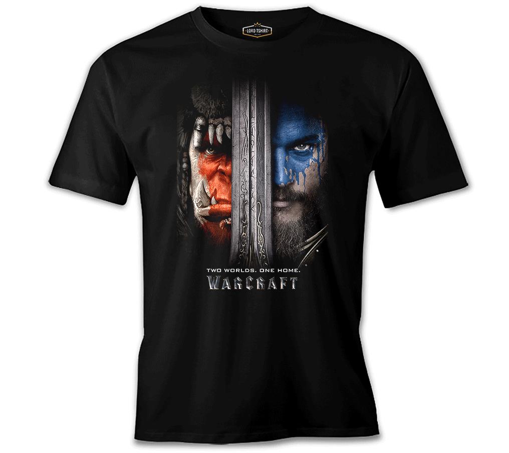 Warcraft - Two Worlds One Home Siyah Erkek Tshirt