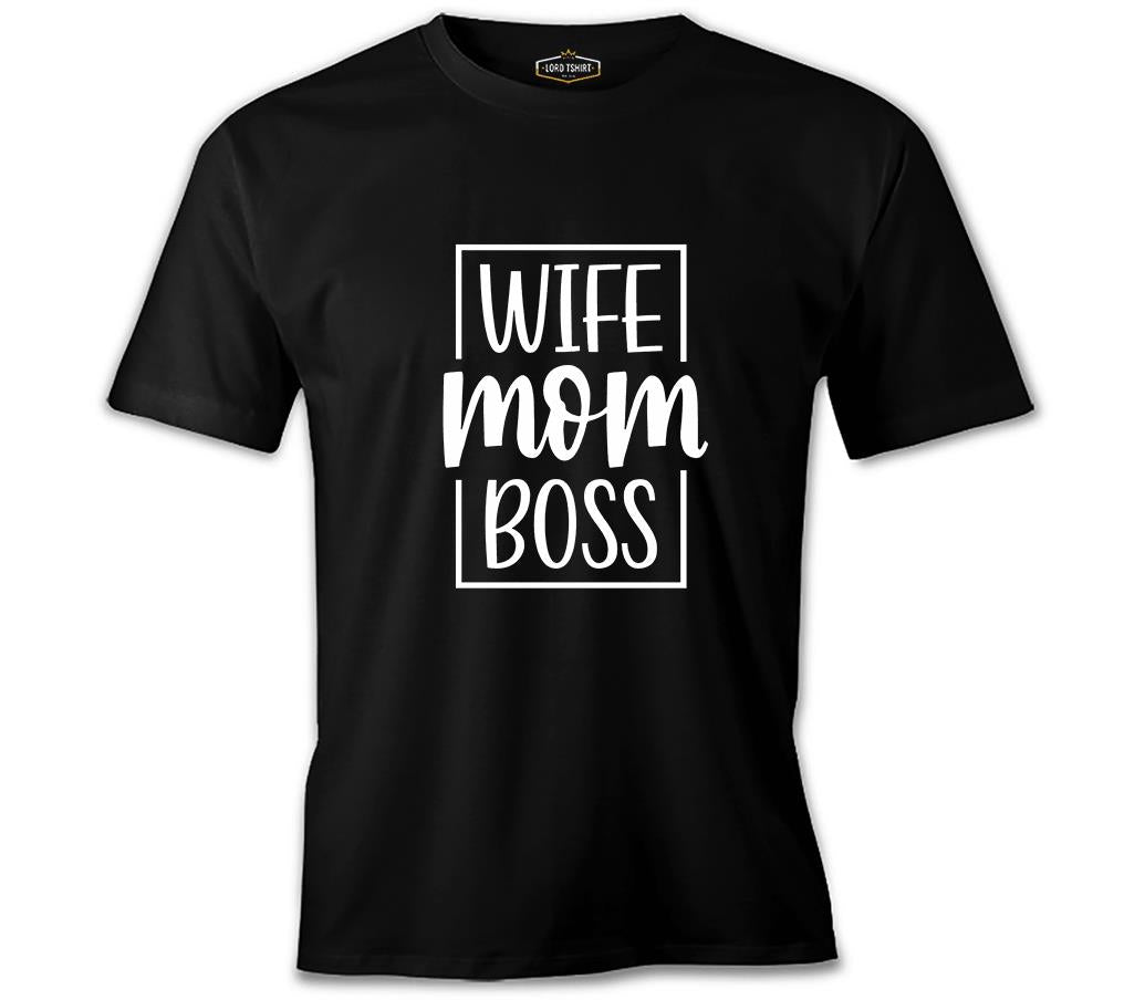 Wife Mom Boss Anneler Günü Siyah Unisex Tshirt