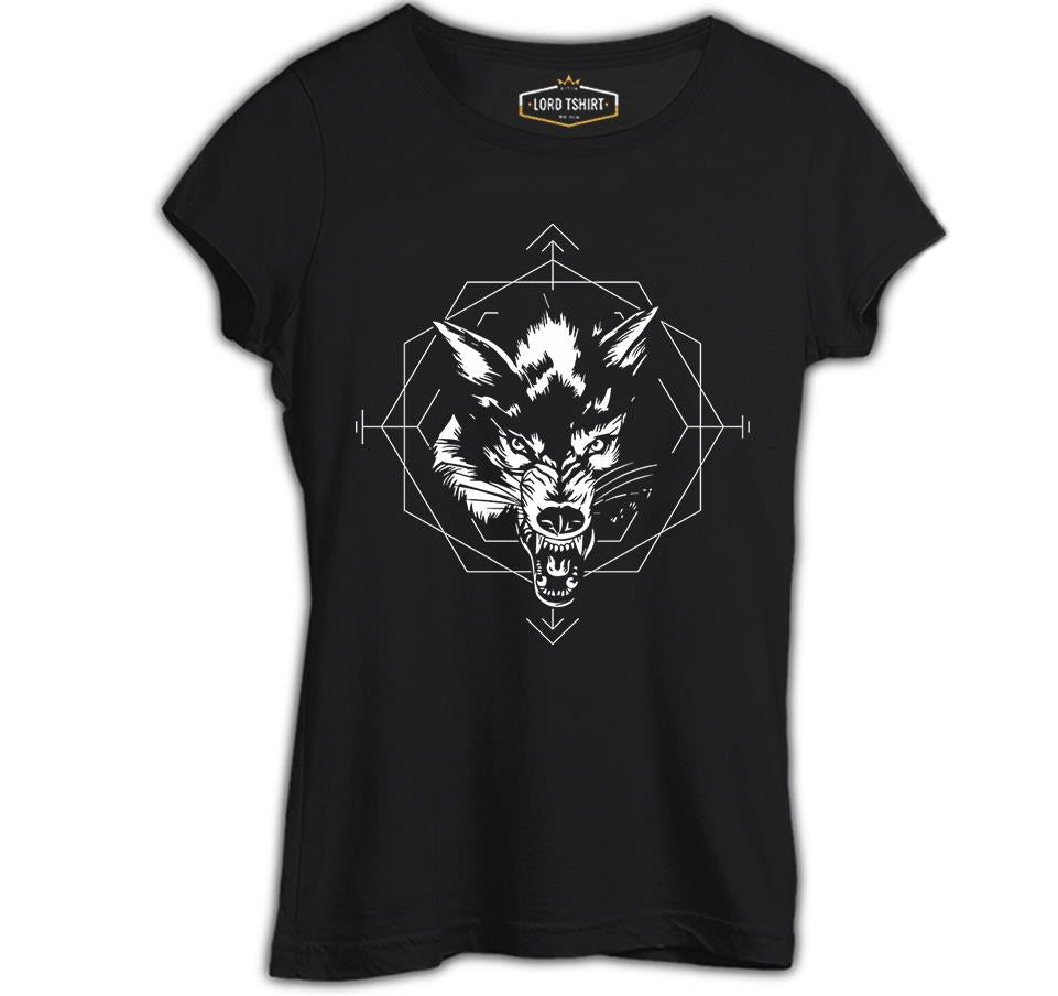 Wild Wolf Head in an Octagon Shape Black Women's Tshirt