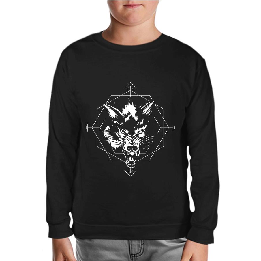 Wild Wolf Head in an Octagon Shape Black Kids Sweatshirt
