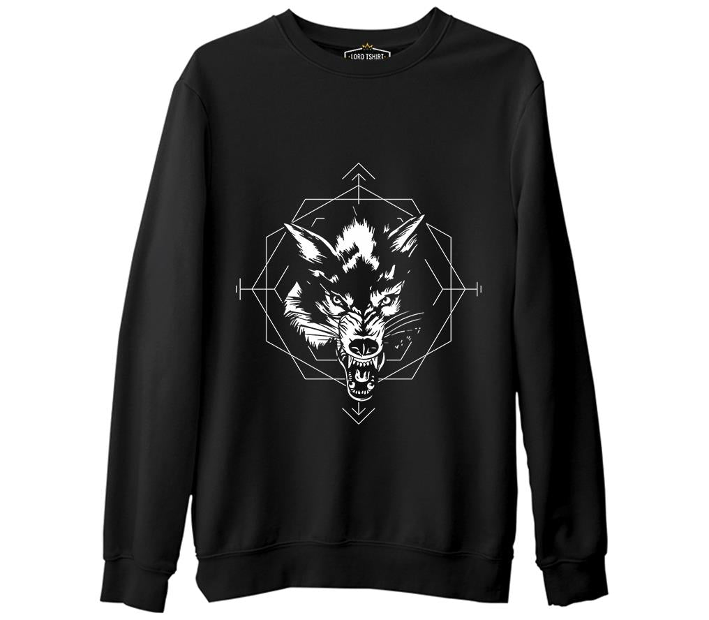 Wild Wolf Head in an Octagon Shape Black Men's Thick Sweatshirt 