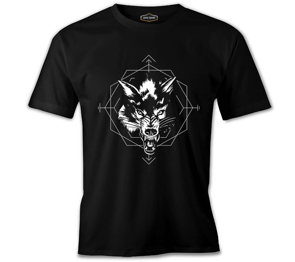 Wild Wolf Head in an Octagon Shape Black Men's Tshirt