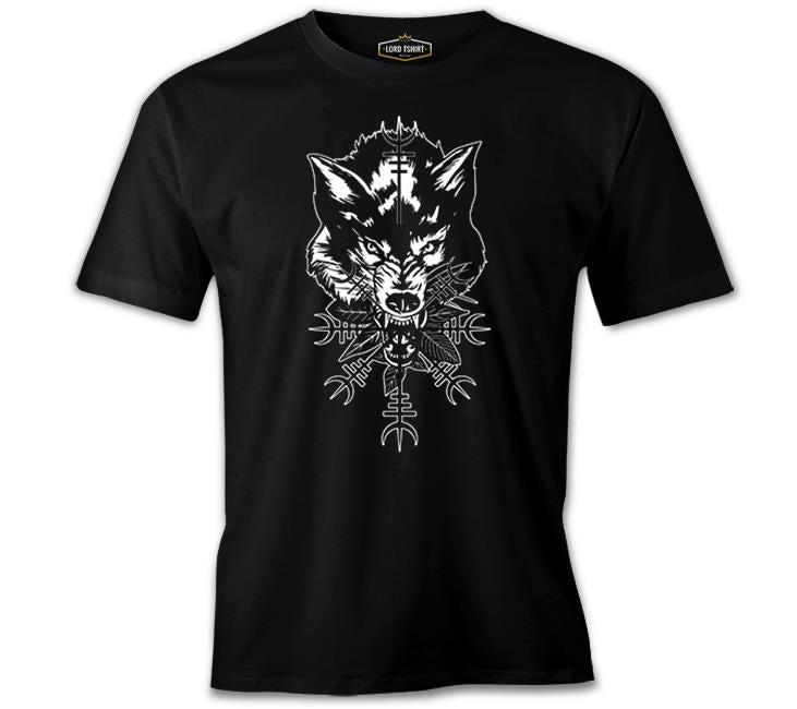 Wild Wolf Head Over a Design Black Men's Tshirt