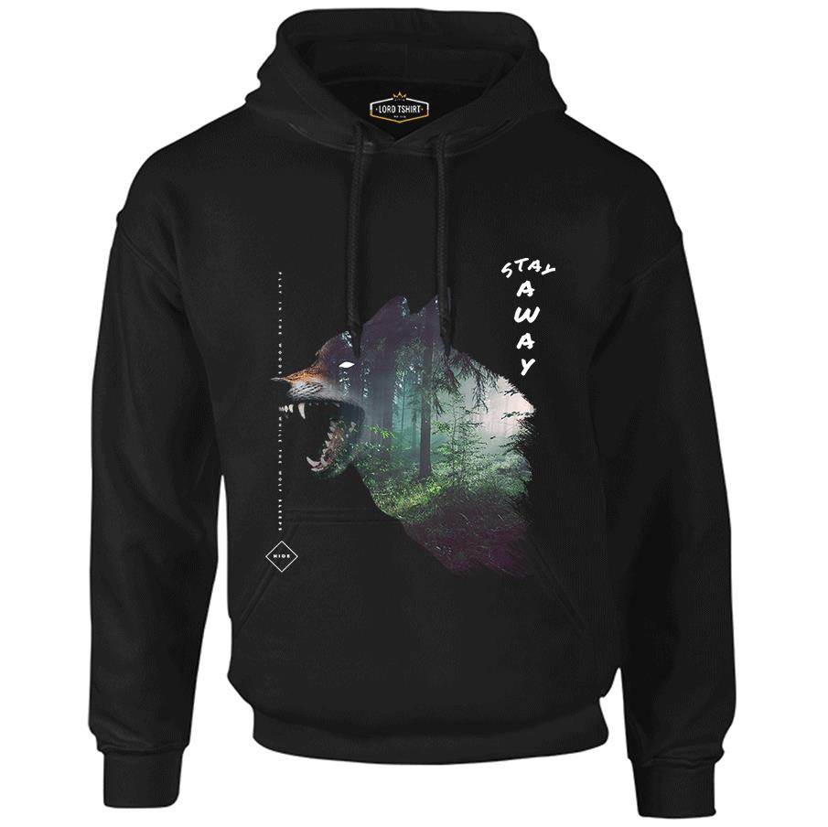 Wild Wolf in the Forest Black Men's Zipperless Hoodie