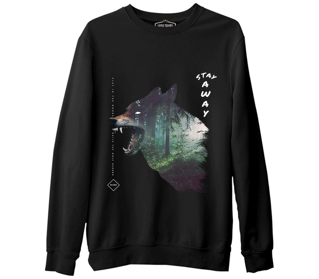 Wild Wolf in the Forest Siyah Erkek Kalın Sweatshirt