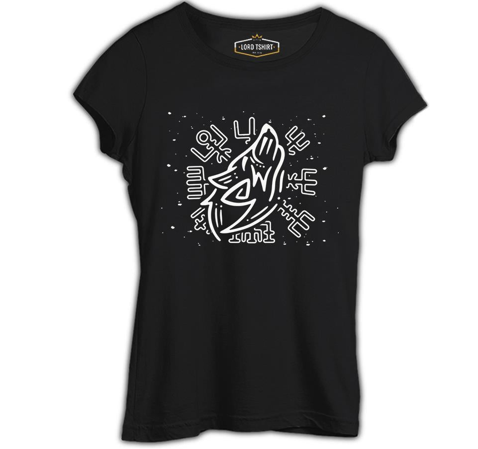 Wolf Howling and Viking Knots Black Women's Tshirt
