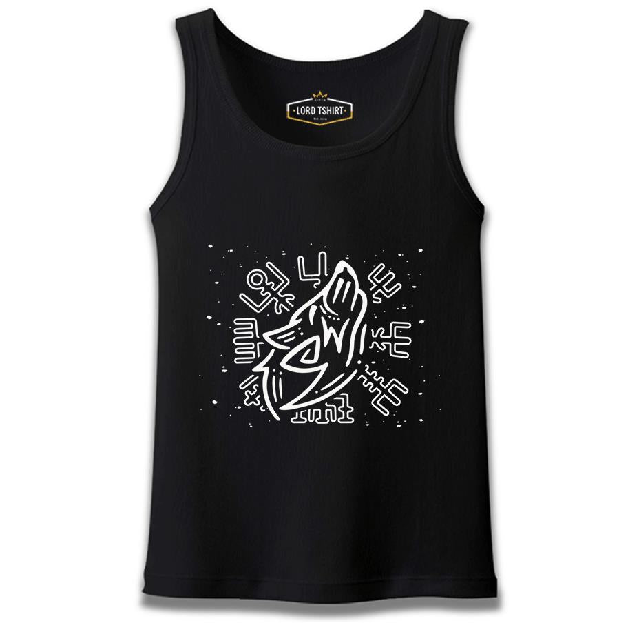 Wolf Howling and Viking Knots Black Men's Undershirt