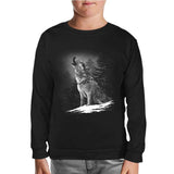 Wolf Howling at the Moon Realistic Black Kids Sweatshirt